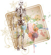 Skeleton sketch & floral calligraphy ornament