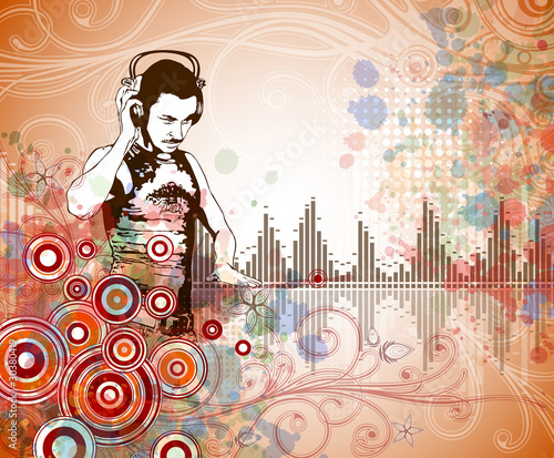 Fototapeta na wymiar DJ & music colors mix - floral calligraphy ornament