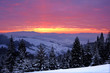 Beautiful sunrise in the winter mountains