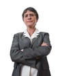 angry mature businesswoman with crossed arms isolated