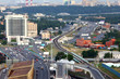 Many cars on third transport ring, railroad, Panorama of Moscow,