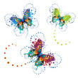 Stylized butterflies with twigs curls isolated on white