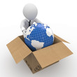 Man keeping the Earth in a cardboard box