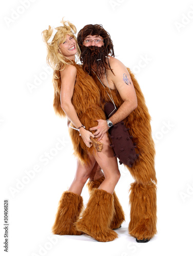 Photo: Cute Cave man with Club and cave woman Cute Cave man with Club and cave woman