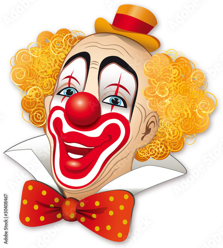 Illustration: Clown con i capelli rossi su fondo bianco Clown con i capelli rossi su fondo bianco