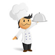 Cartoon chef in white hat with dish