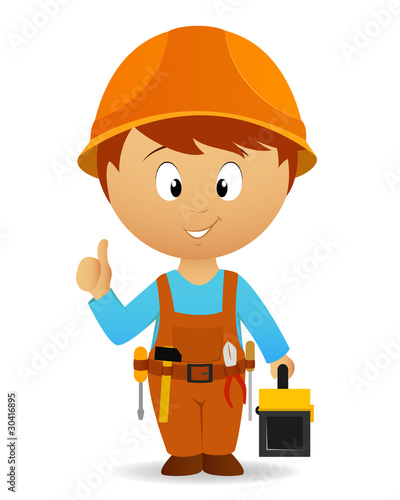 Vector: Cartoon handyman with tools belt and toolbox Cartoon handyman with tools belt and toolbox
