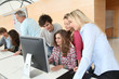Group of students attending training course at school Group of students attending training course at school
