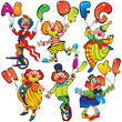 Funny clowns with balloons in the form of letters. Funny clowns with balloons in the form of letters.
