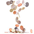 Heap of british coins falling to the ground