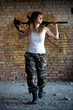 Walking mercenary woman