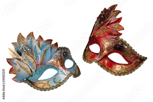 Photo: Carnival Venetian masks isolated on white background Carnival Venetian masks isolated on white background