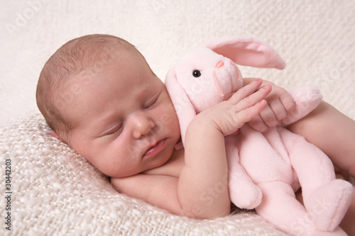 Photo : sleeping baby with pink bunny sleeping baby with pink bunny