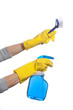 Holding Spray Bottle and Scrub Brush