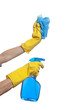 Holding Spray Bottle and Scrub Brush