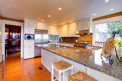 Photo: Luxury white kitchen with beautiful granite Luxury white kitchen with beautiful granite