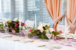 catering table set with flowers