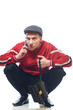 Portrait of a young mobster in red jacket isolated on white Portrait of a young mobster in red jacket isolated on white