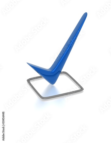 Illustration: Checkbox with blue checkmark isolated on white Checkbox with blue checkmark isolated on white
