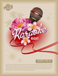 retro party poster template with microphone and exotic flowers