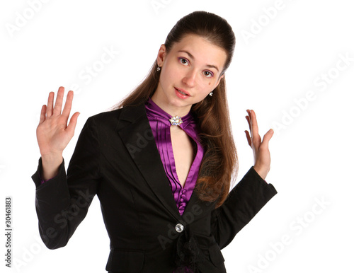Photo: Girl in black suit deny. Girl in black suit deny.