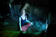 Woman near by washing machine underwater