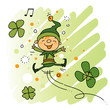 happy goblin kid with clovers