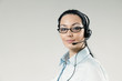 Sexy call center operator full face portrait