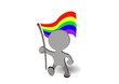 Abstract figure holds gay flag