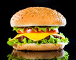 Tasty and appetizing hamburger on a dark Tasty and appetizing hamburger on a dark