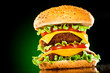Tasty and appetizing hamburger on a darkly green Tasty and appetizing hamburger on a darkly green