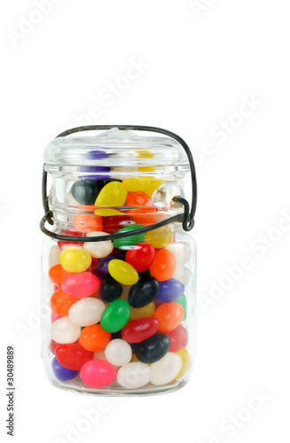 Photo: Mason Jar of Jelly Beans on White Mason Jar of Jelly Beans on White
