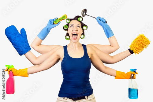 Photo: Multi Tasking Cleaning Housewife Multi Tasking Cleaning Housewife