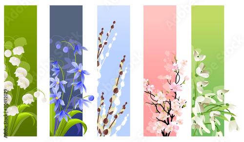 Vektor: Collection of spring flowers isolated on white background Collection of spring flowers isolated on white background