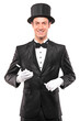 A magician holding a magic wand and posing A magician holding a magic wand and posing