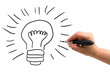 The hand with a pen drawing lightbulb