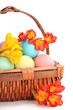 Colorful Easter Eggs with Spring Flowers