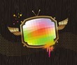 Pixelated TV screen in vintage golden winged frame