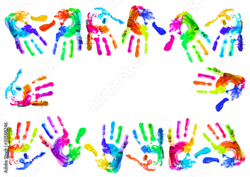 Photo: Multi coloured handprints Multi coloured handprints