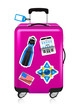 Red suitcase for travel with stickers Red suitcase for travel with stickers