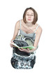 Student with backpack and notebook.