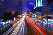 The light trails on the modern building in Shenzhen, China. The light trails on the modern building in Shenzhen, China.