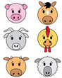 Vector: Icon set of funny cartoon farm animals Icon set of funny cartoon farm animals