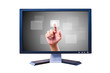 hand pushing button on Flat panel screen hand pushing button on Flat panel screen