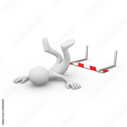 Illustration: Man failing to jump over a hurdle obstacle Man failing to jump over a hurdle obstacle