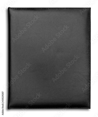 Photo: Black leather case notebook isolated on white background Black leather case notebook isolated on white background
