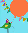 yellow bird holding birthday balloon