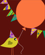 yellow bird holding birthday balloon