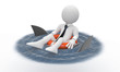Businessman floating in a life preserver with sharks around