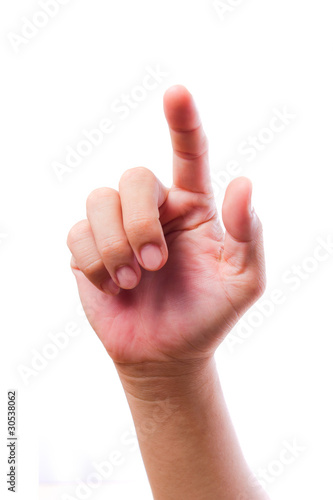 Photo: hand touching screen isolated hand touching screen isolated